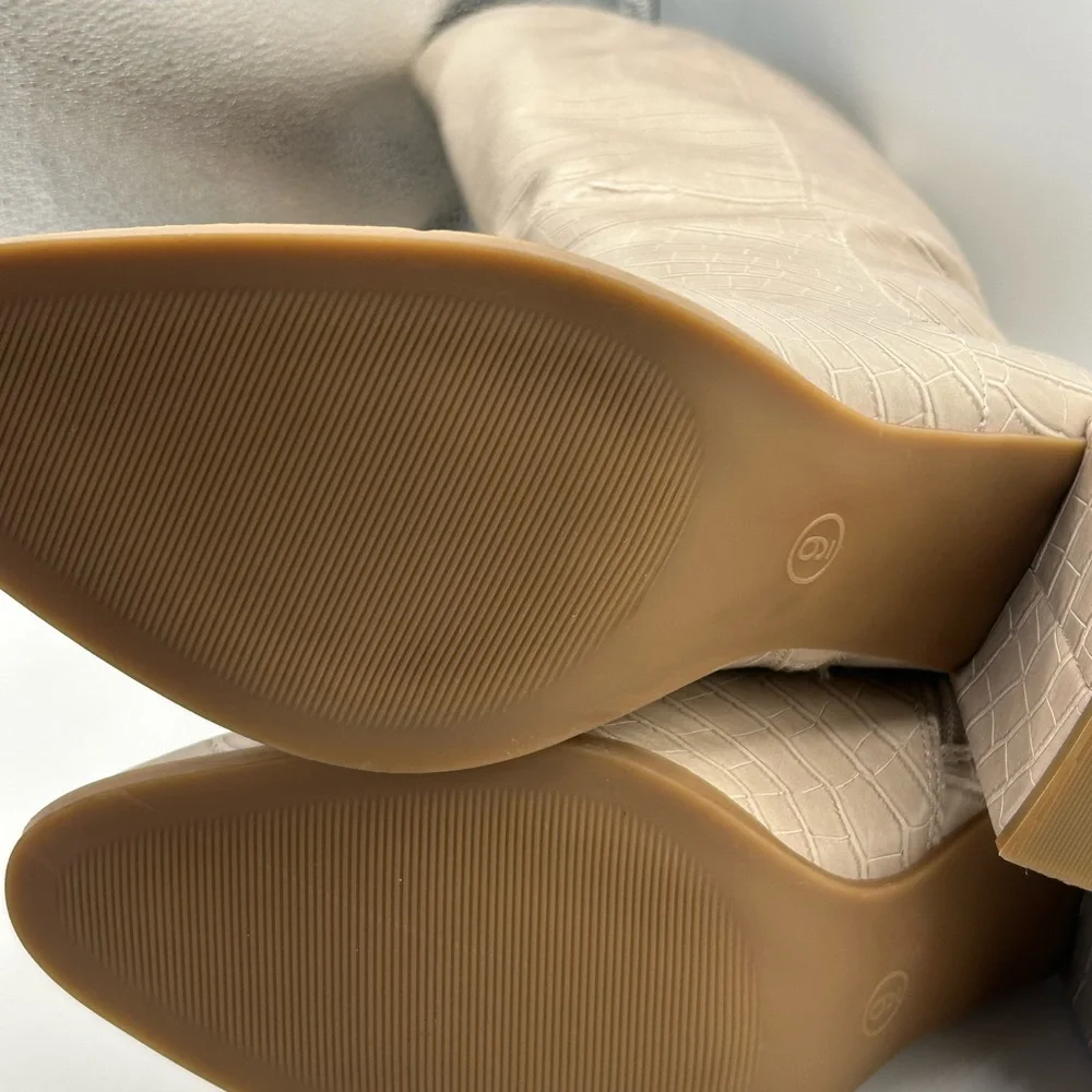 a new day Croc-Embossed Beige Over the Knee Boots